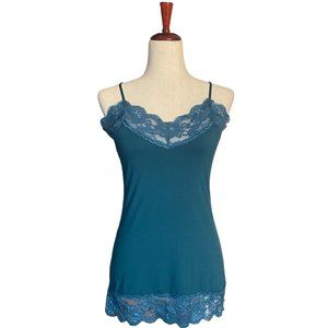 Vintage Lace Y2K Tank Camisole Turquoise Blue Green Size M